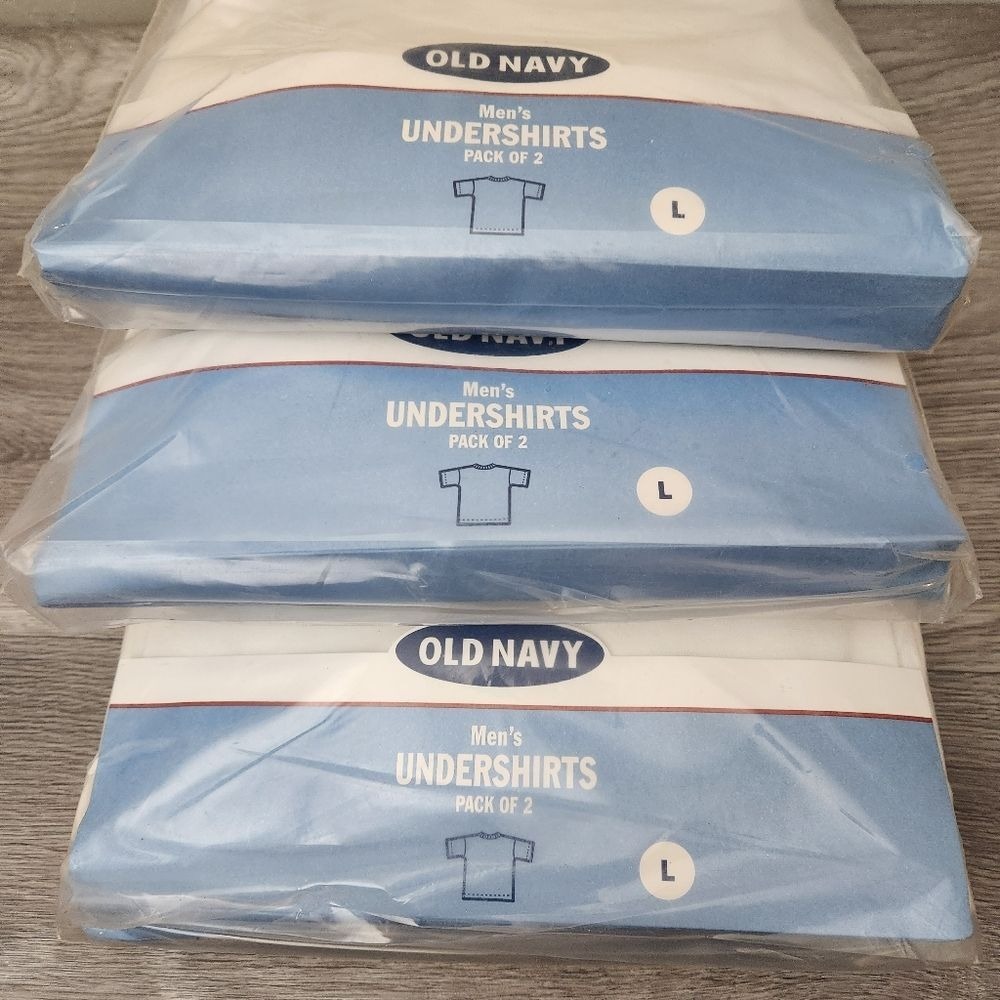 Vintage Old Navy White 90's Undershirts 6-Pack‎ Size L Cotton Crew T's Deadstock